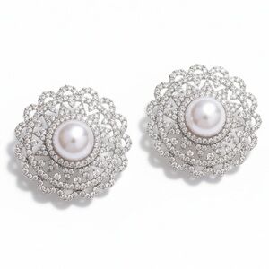 WHITE GP CZ PEARL ROUND EARRINGS